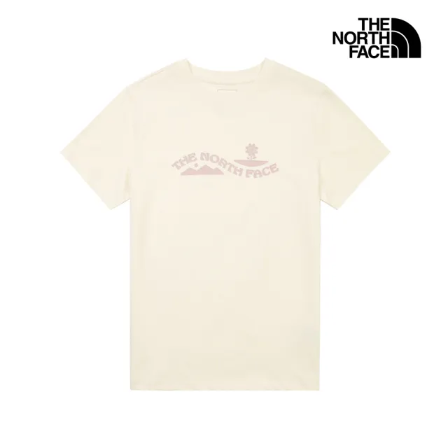 【The North Face】北面女款米白色胸前圖案印花短袖T恤|8JSMQLI