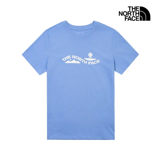 【The North Face】北面女款藍色胸前圖案印花短袖T恤|8JSM0YI