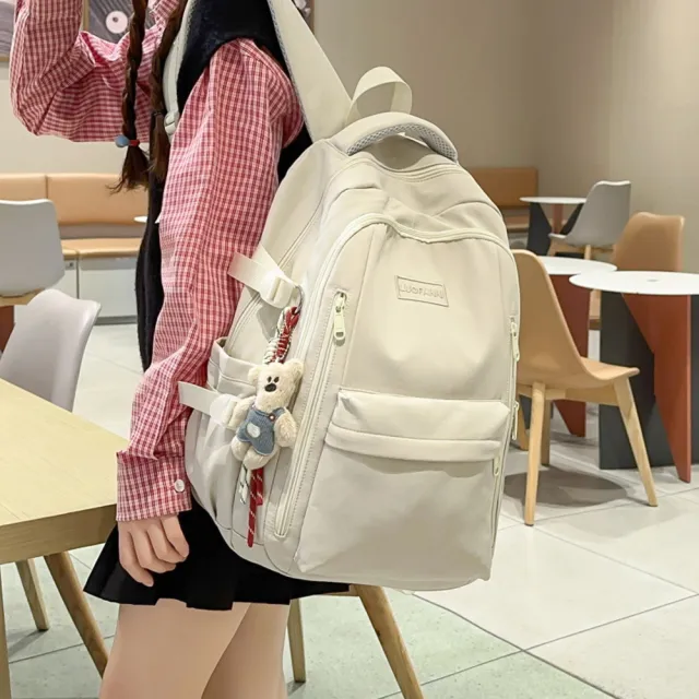 【MoodRiver】素色多口袋 背包 後背包 學生後背包 書包 包包女 防潑水 日式風格 女包 男包 