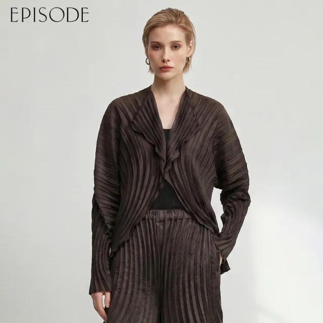 【EPISODE】百搭皺褶翻領長袖外套E63004(咖啡)