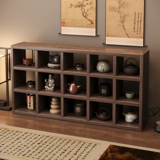 【XINGMU 興沐】復古風格子櫃茶壺收納展示架(博古架 / 格子收納櫃 / 茶具收納架 / 新中式置物架)