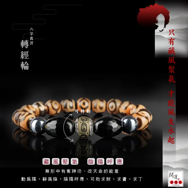 【開運方程式】三眼天珠鈦赫茲六字真言手鍊(可轉動經輪時來運轉開運佛珠)