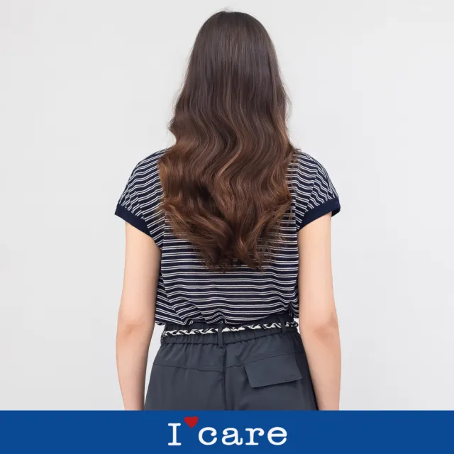 【I’Care 依卡】現貨-撞色條紋小翻領 POLO 衫 - 2色（F）｜Polo衫 條紋上衣 休閒穿搭