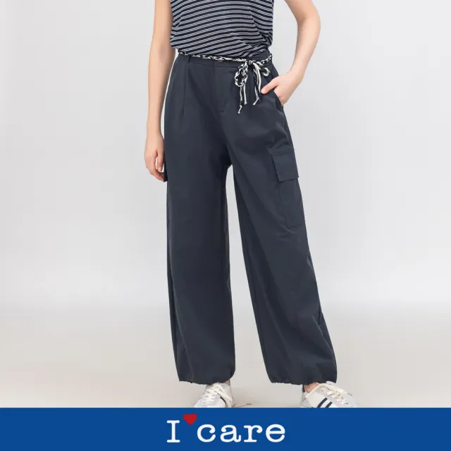 【I’Care 依卡】現貨-絲巾收口工裝休閒褲（F）｜工裝褲 休閒長褲 寬鬆穿搭
