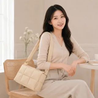 【EMMA SUE】雙11 女生包包 斜背包 鋪棉包包 雲朵包 子母包 尼龍斜背包 尼龍小包 寬背帶 包包 側