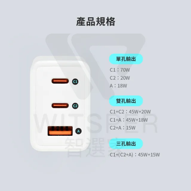 【MUDZ】NanoBoost 70W Type-C 3孔 氮化鎵 PD 快充充電器(低溫穩充 品質保證)