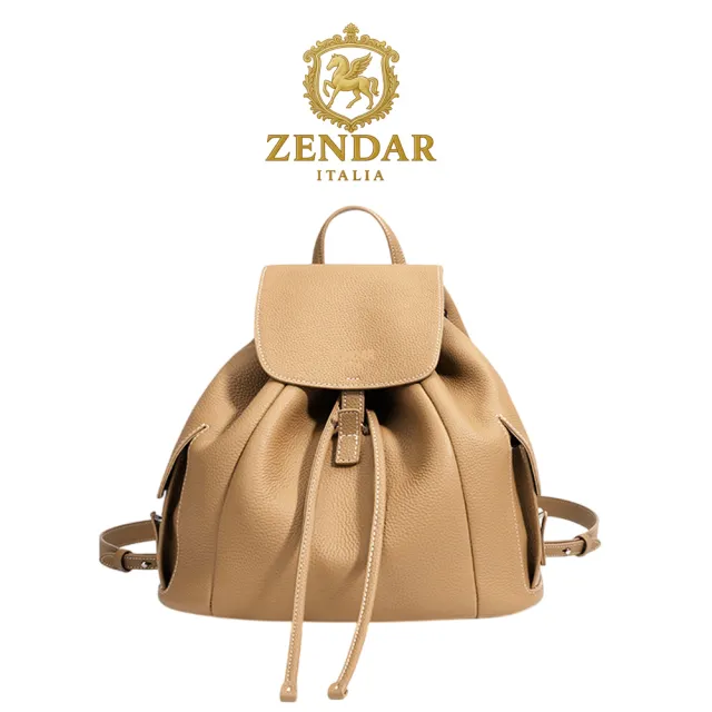 【ZENDAR】台灣總代理 頂級小牛皮後背包 喬娜系列 (餅乾色)