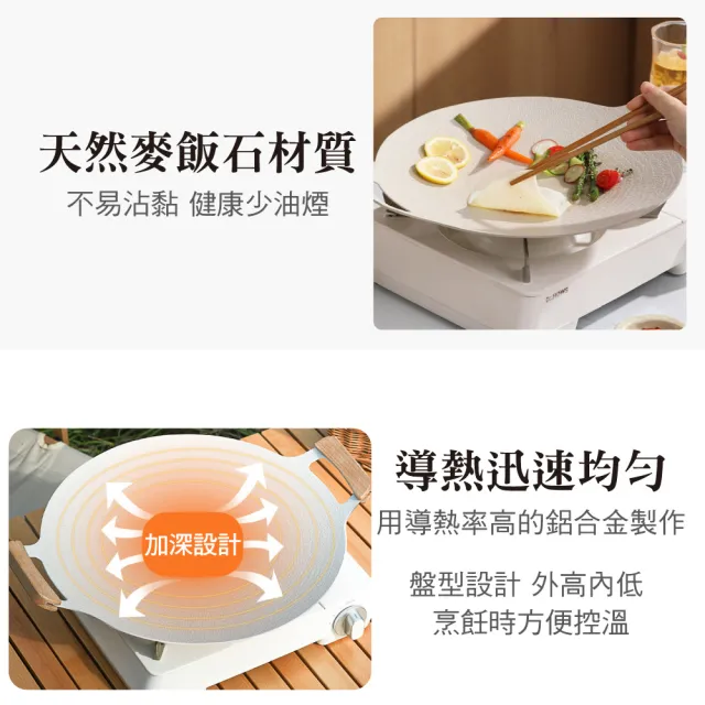 【鼎匠】韓式重力鑄造IH萬用不沾烤盤30cm白色月光款(圓形麥飯石雙耳露營煎炒 送瀝油架or木柄 瓦斯/電磁爐)