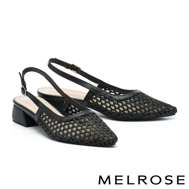 【MELROSE】美樂斯 慵懶度假感編織造型後繫帶尖頭低跟鞋(黑)