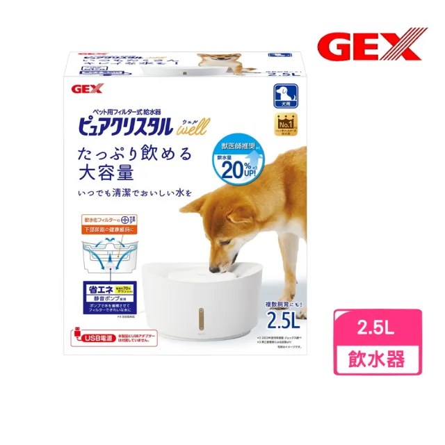 【GEX】愛犬視窗型進階版飲水器 2.5L DC馬達 USB豆腐頭另售 (寵物飲水機)