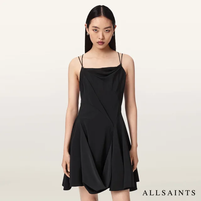【ALLSAINTS】CLAIRE 垂綴造型洋裝-黑 W187DE(常規版型)