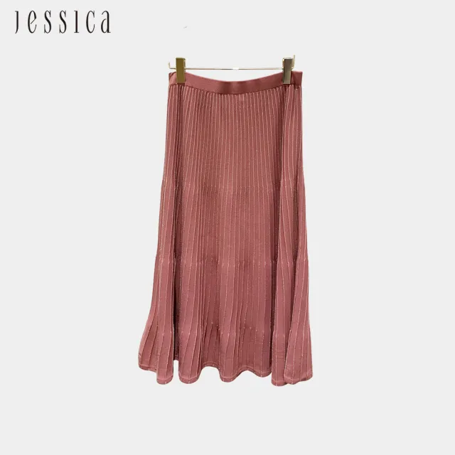 【JESSICA】百搭氣質條紋百摺針織長裙242D02