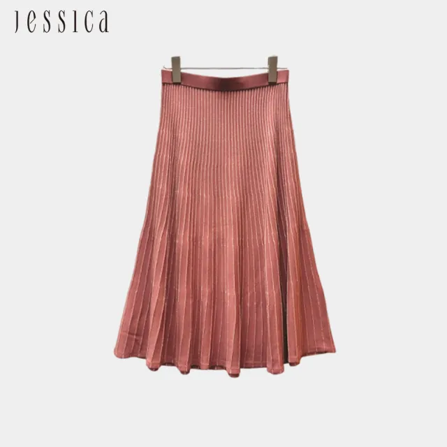 【JESSICA】百搭氣質條紋百摺針織長裙242D02
