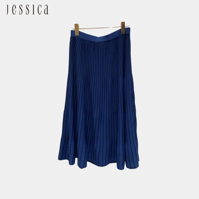 【JESSICA】百搭氣質條紋百摺針織長裙242D01