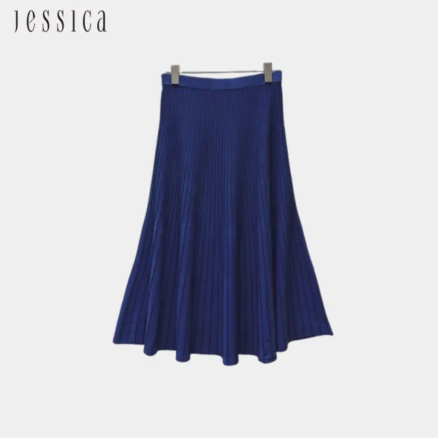 【JESSICA】百搭氣質條紋百摺針織長裙242D01