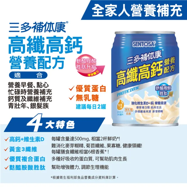 【SENTOSA 三多】補体康高纖高鈣3箱組(共72罐)