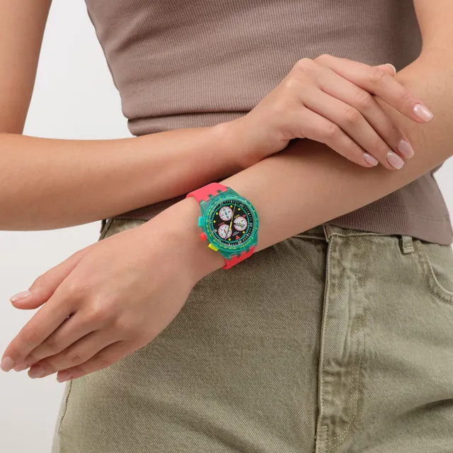 【SWATCH】NEON EMERALD CHRONO 經典手錶/男錶/女錶/瑞士製造 SUSG409(42mm)