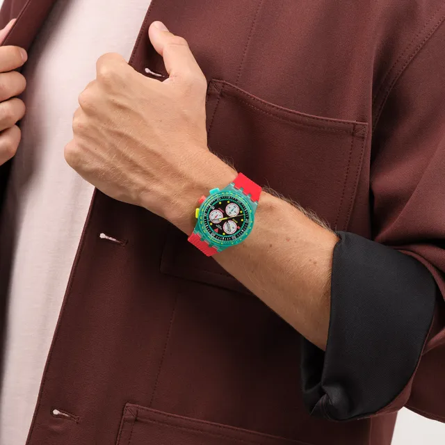 【SWATCH】NEON EMERALD CHRONO 經典手錶/男錶/女錶/瑞士製造 SUSG409(42mm)