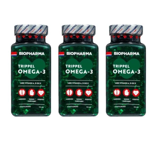 【Isbjorn 北極熊保健專家】三倍濃縮 Omega-3 魚油膠囊三瓶 (保健禮盒三瓶共432粒)