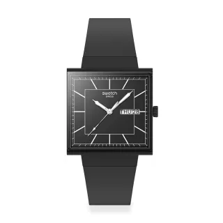 【SWATCH】WHAT IF...BLACKAGAIN? 經典手錶/方形錶/男錶/女錶/瑞士製造 SO34B701(41mm)