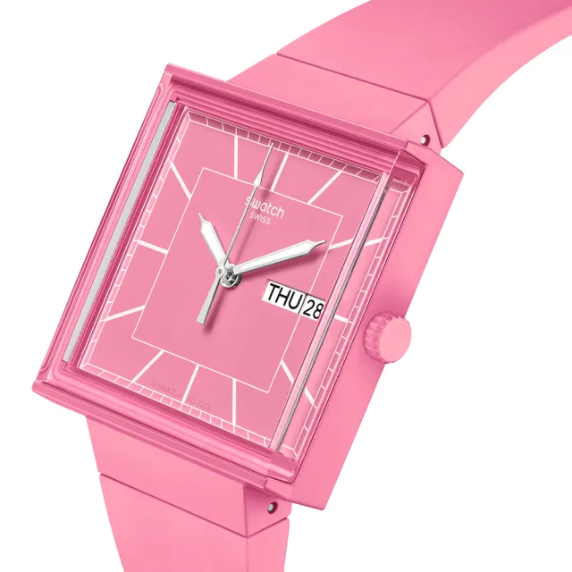 【SWATCH】WHAT IF...ROSE? 經典手錶/方形錶/女錶/瑞士製造 SO34P700(34mm)