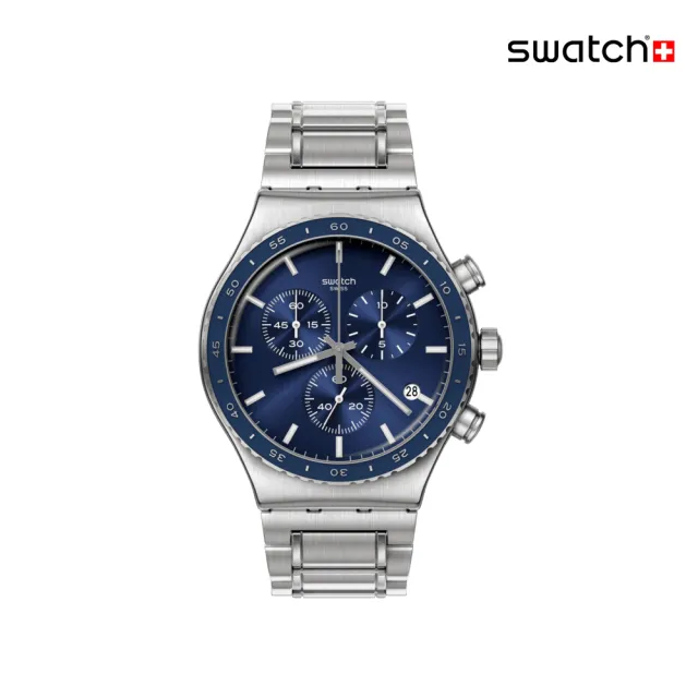 【SWATCH】COBALT LAGOON 金屬運動手錶/男錶/女錶/瑞士製造 YVS496G(43mm)
