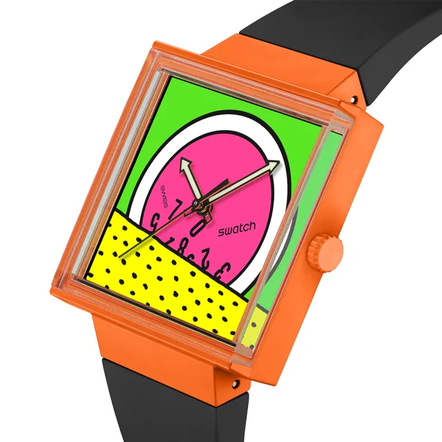 【SWATCH】BREAK TIME 經典手錶/方形錶/Keith Haring 聯名錶/女錶/瑞士製造 SO34Z101(33mm)