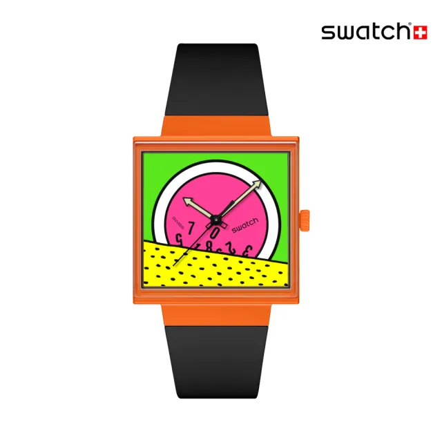 【SWATCH】BREAK TIME 經典手錶/方形錶/Keith Haring 聯名錶/女錶/瑞士製造 SO34Z101(33mm)