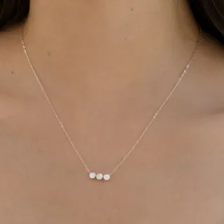 【CReAM】Molly 925純銀圓形三鑽莫桑鑽石鑽飾亮鑽銀色女項鍊 項鏈