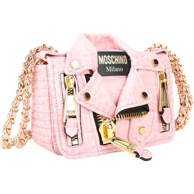 【MOSCHINO】Biker 夾克造型 品牌經典真皮斜背包-4款可選