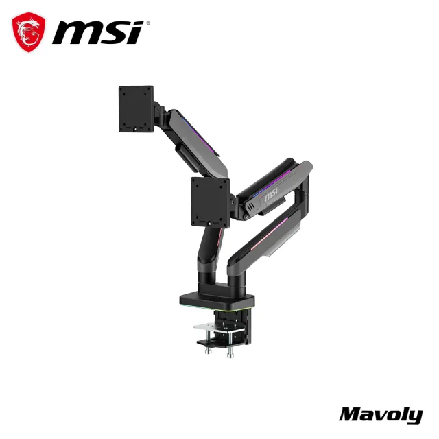 【MSI 微星】MPG MT201DRG 雙螢幕手臂架 雙螢幕支架 安裝腳架 桌上型電腦螢幕支架 雙臂支架 20KG 35吋