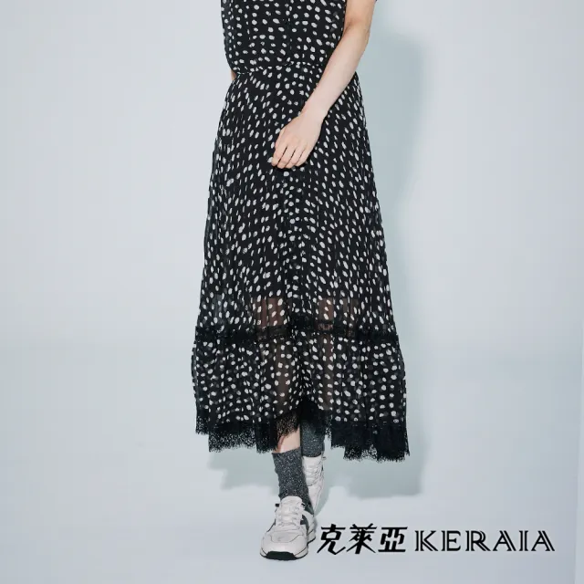 【KERAIA 克萊亞】魅力價-法式摩登波點拼接雪紡長裙
