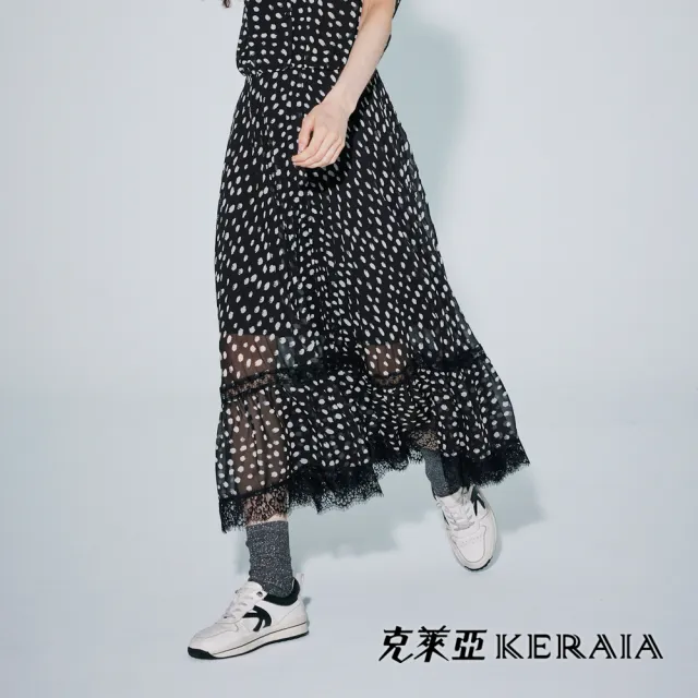 【KERAIA 克萊亞】魅力價-法式摩登波點拼接雪紡長裙