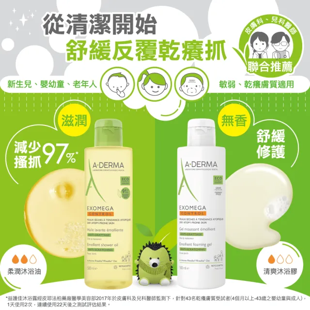 【A-DERMA 艾芙美】官方直營 新葉益護佳沐浴凝膠500ml(舒緩搔癢 / 嬰幼兒弱敏肌適用)
