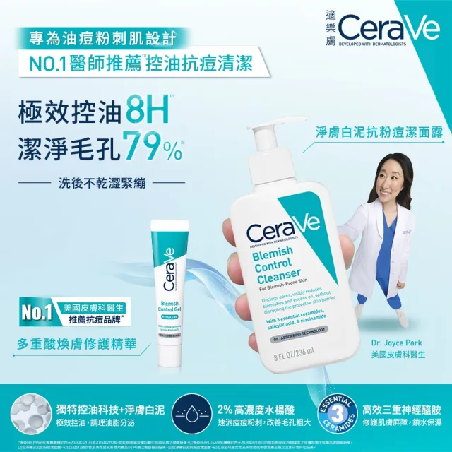 【CeraVe適樂膚】獨家限定★淨膚白泥抗粉痘潔面露 236ml 買2送抗痘12件超值組