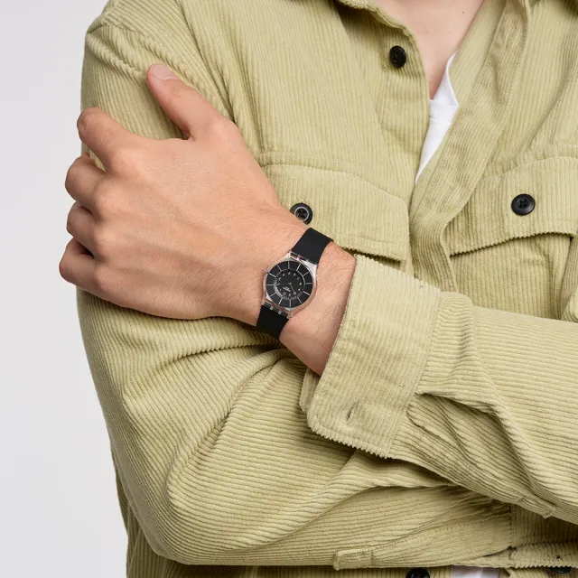 【SWATCH】BLACK CLASSINESS 超薄手錶/男錶/女錶/瑞士製造 SS08K103(34mm)