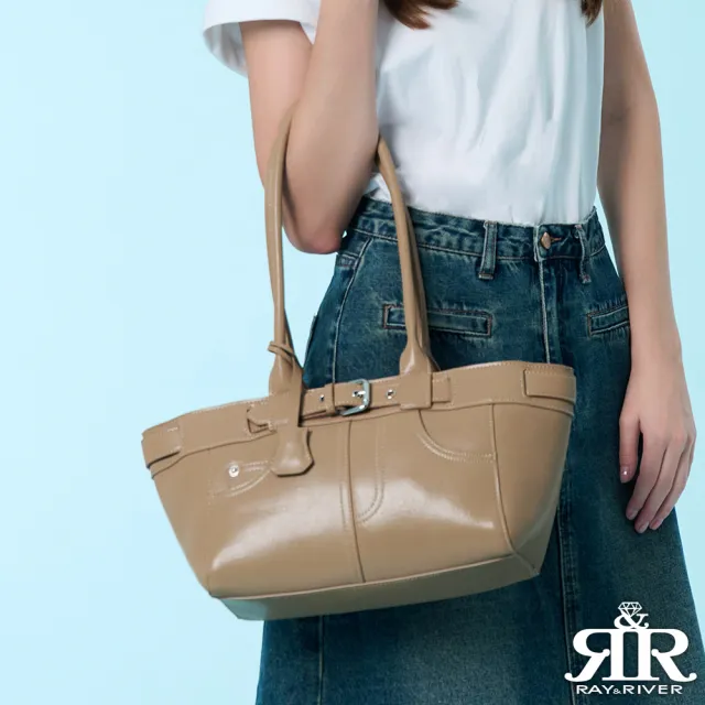 【2R 手工真皮】雙11 設計潮感 Jeans 牛皮褲型肩背包 奶茶棕(真皮包包 肩背包)
