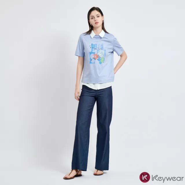 【KeyWear 奇威名品】俐落直筒牛仔長褲