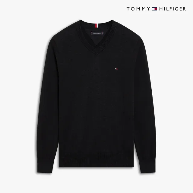 【TOMMY HILFIGER】官方旗艦館V 領棉質毛衣_黑色
