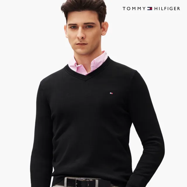 【TOMMY HILFIGER】官方旗艦館V 領棉質毛衣_黑色