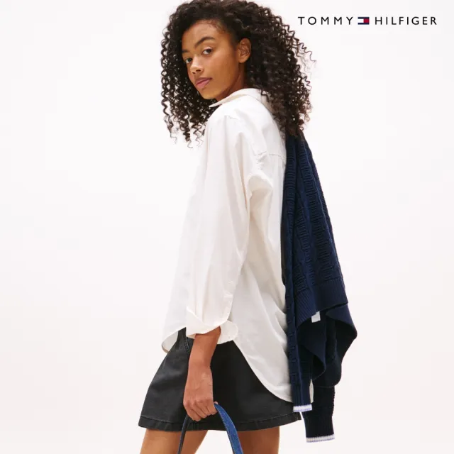 【TOMMY HILFIGER】官方旗艦館標誌飾牌牛仔布單肩包_藍色