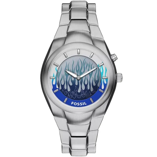 【FOSSIL】Y2K Big Tic 限量復刻 雙顯示藍焰數位圖騰手錶-40mm 送禮 情人節 推薦(LE1234)