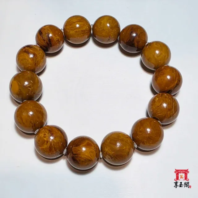 享玉閣 緬甸血根珀溶洞妖花手串 16+mm