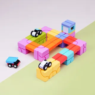 【Qbi 塊樂方程式】偵探學院豪華汽車組(桌遊/迴力車/STEAM/磁力片/磁力積木/玩具車/軌道玩具/22pcs)