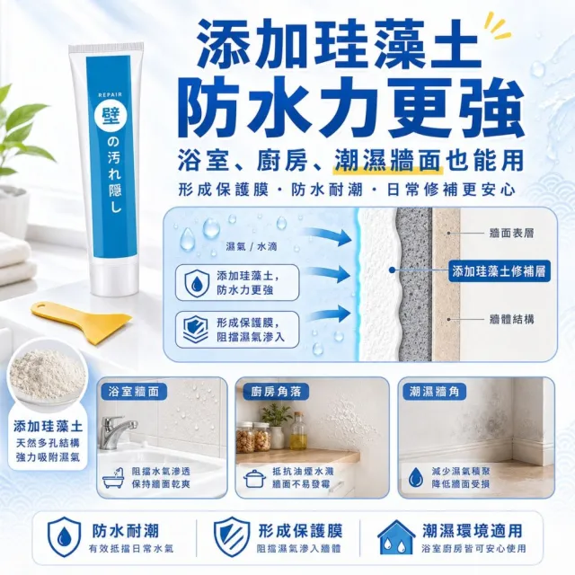 【寶媽咪】2+2入超值牆壁裂縫專家補牆膏(防水珪藻土/吸溼不泛黃/牆面修補膏/補土膏/裂縫)