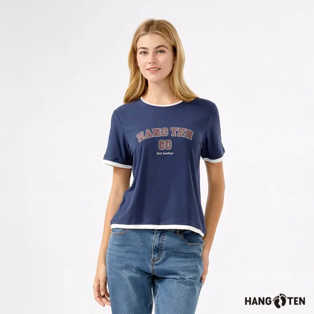 【Hang Ten】女裝-層次撞色LOGO印花短袖T恤(多色選)
