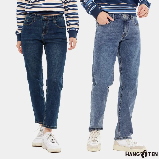 【Hang Ten】出清品-男女裝-鬆緊腰經典修身顯瘦口袋丹寧褲/直筒褲(多款選)