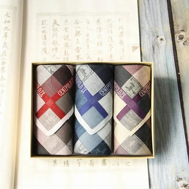 【巴黎精品】現貨限搶 手帕禮盒純棉方巾三入(時尚簡約吸汗柔軟男手帕16款p1ae16)