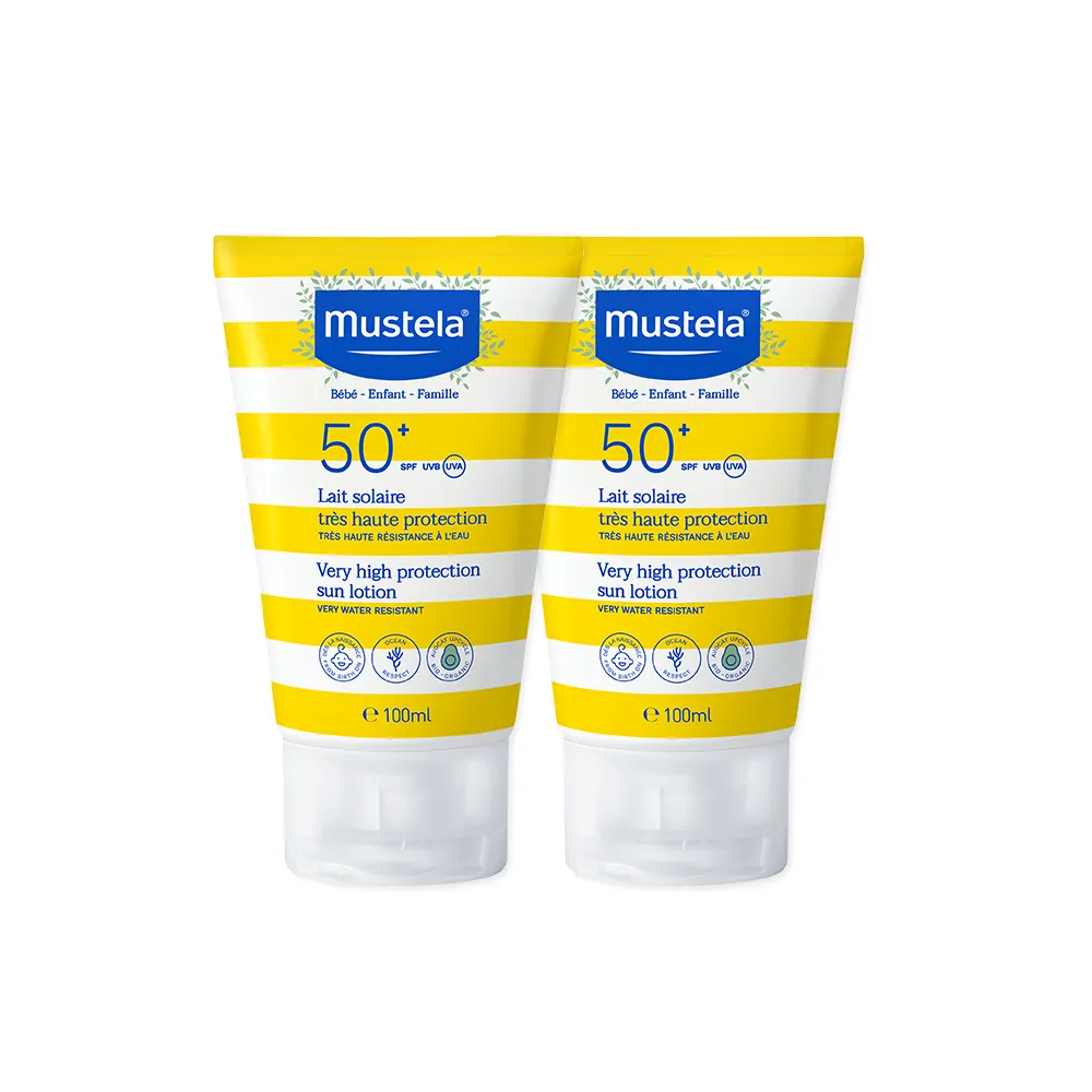 【Mustela 慕之恬廊】高效性兒童防曬乳SPF50+ 100mlX2(新生兒/孕婦可使用 新包裝)