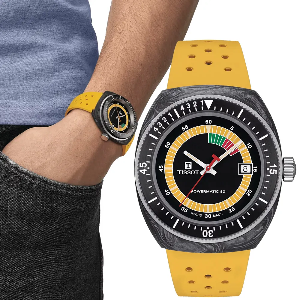【TISSOT 天梭】Sideral S 70年代鍛造碳機械錶 618年中慶 推薦(T1454079705700)